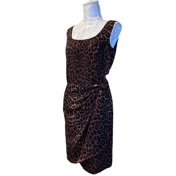 Vintage Leopard Print Wrap Dress Button Back Sleeveless Basic Editions Sz 10 - Picture 16 of 16